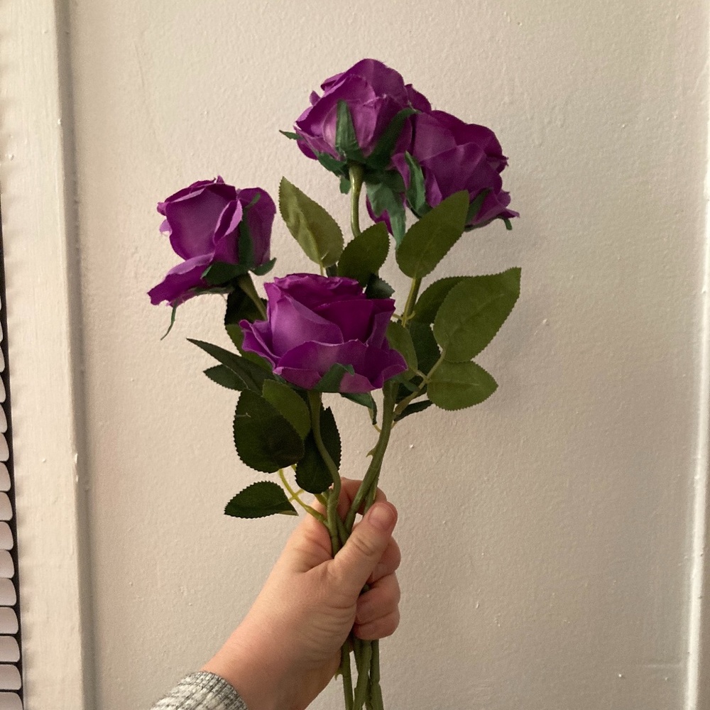 4 Faux Purple Roses